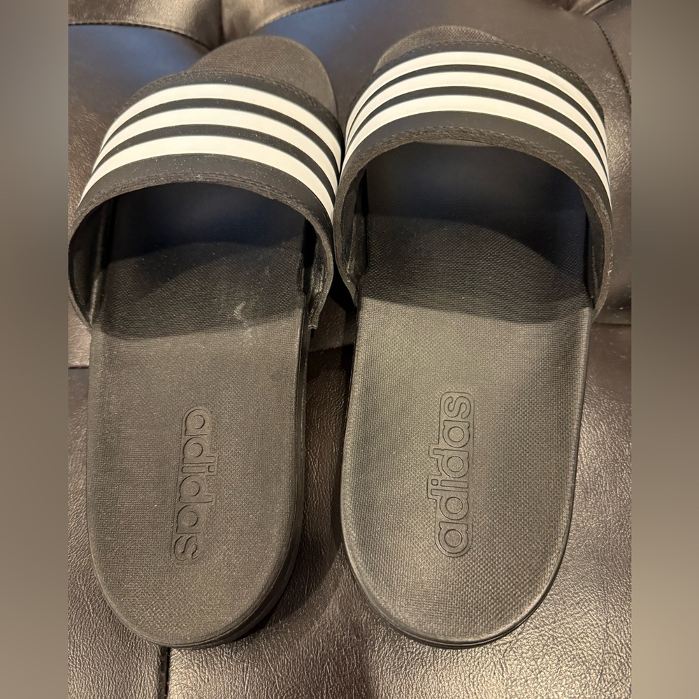 Adidas Striped Black and White Slides sz 8